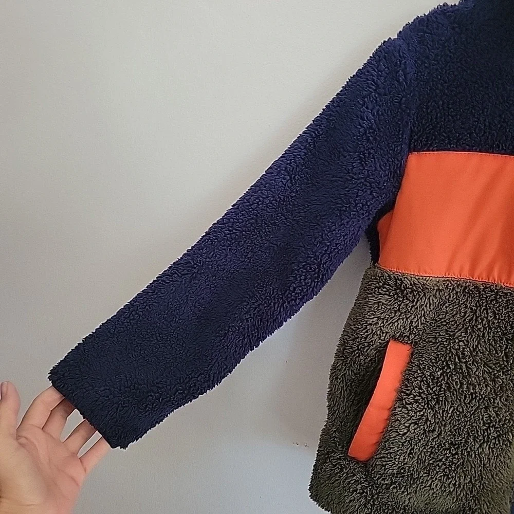 Eddie‎ Bauer Kids Sherpa Fleece Jacket Small 7-8 Colorblock Full Zip Mock Neck